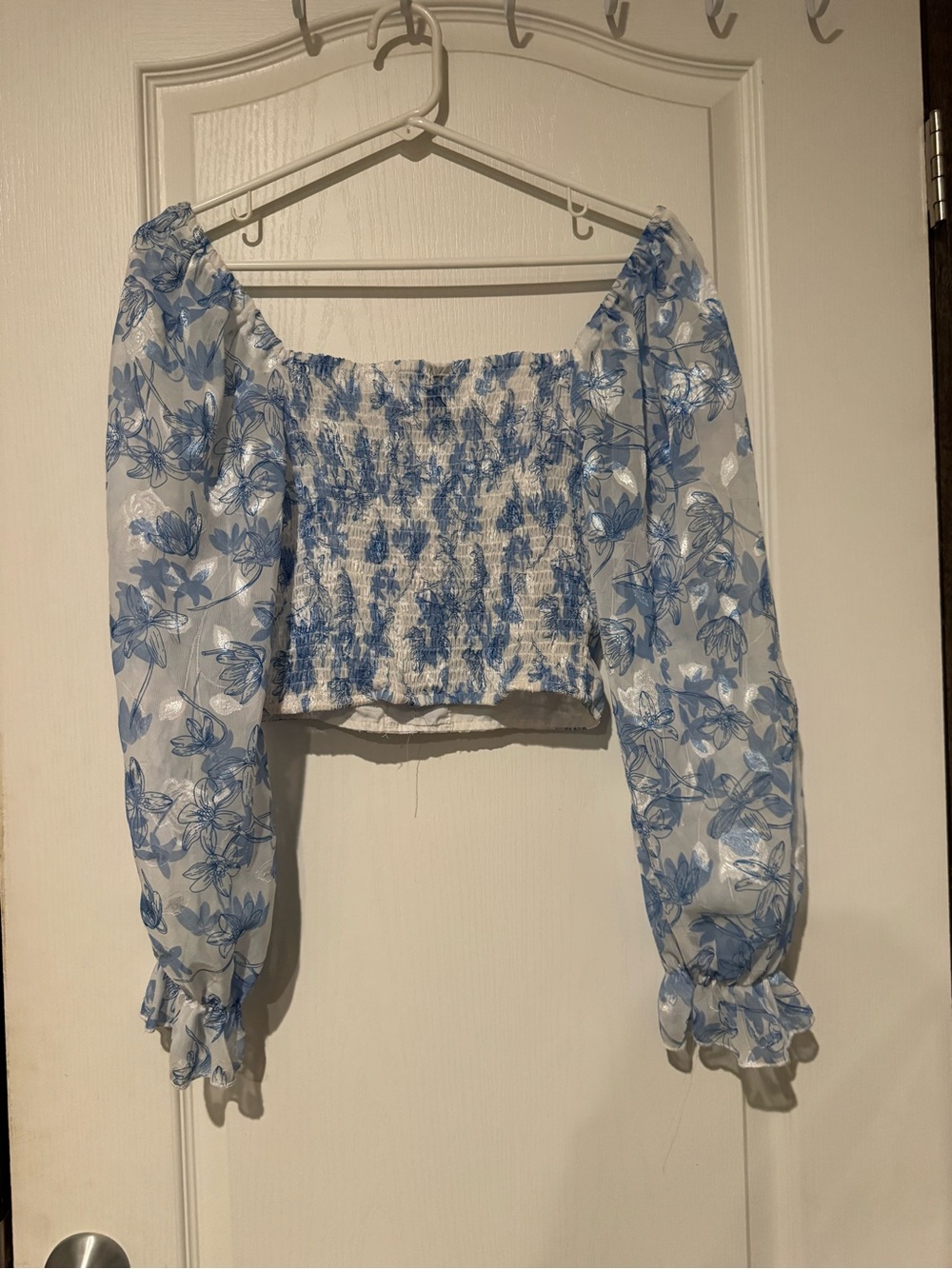 Blue Floral Crop Top Blouse